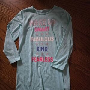 GAP Girls Mint Green Long Sleeve Nightgown with Colorful Positive Word Print